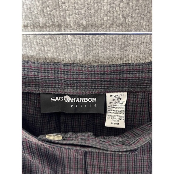 Sag Harbor Petite Gray Plaid Straight Leg Dress Pants Womens Size 12P Stretch‎ - Picture 3 of 9
